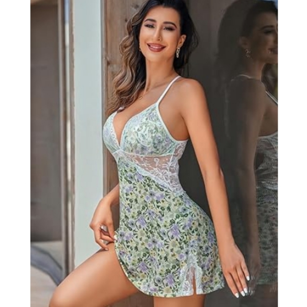 Nightie Lingerie Lace Chemise Sleepwear Babydoll Teddy Nighty Leaf Flower - Picture 2 of 7